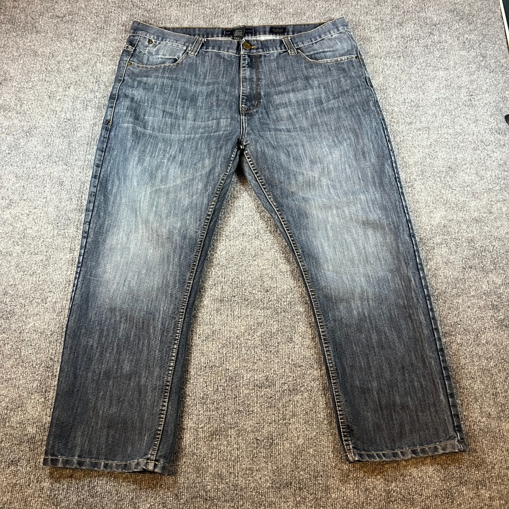 PD&C Straight Fit Jeans Mens 42x30 Gray Whiskered Denim Cotton Logo High Rise